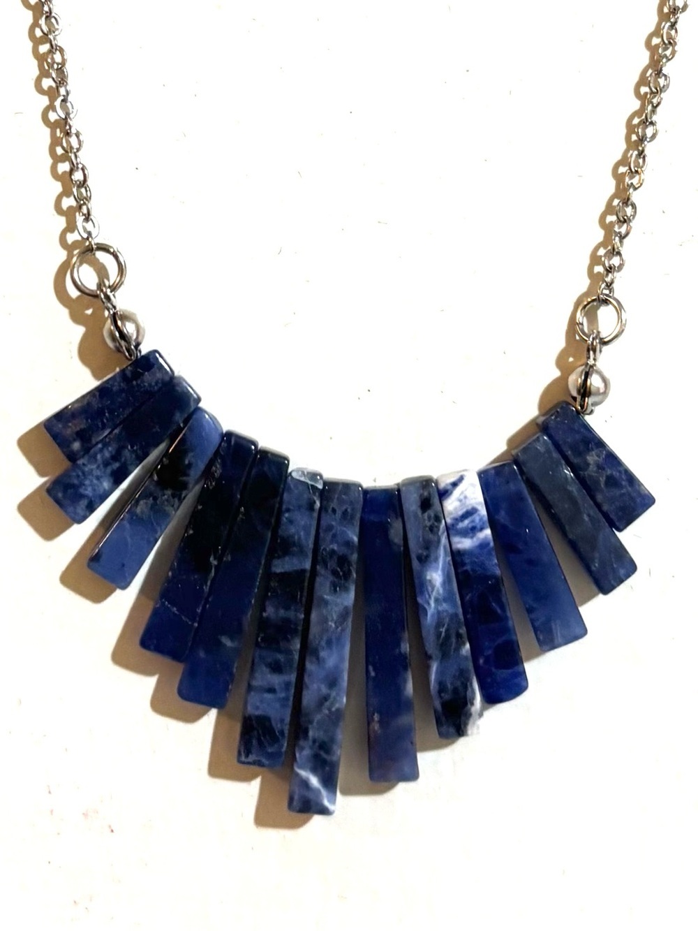 Sodalite Blue Fan Bar Pendant Necklace - Women Jewelry